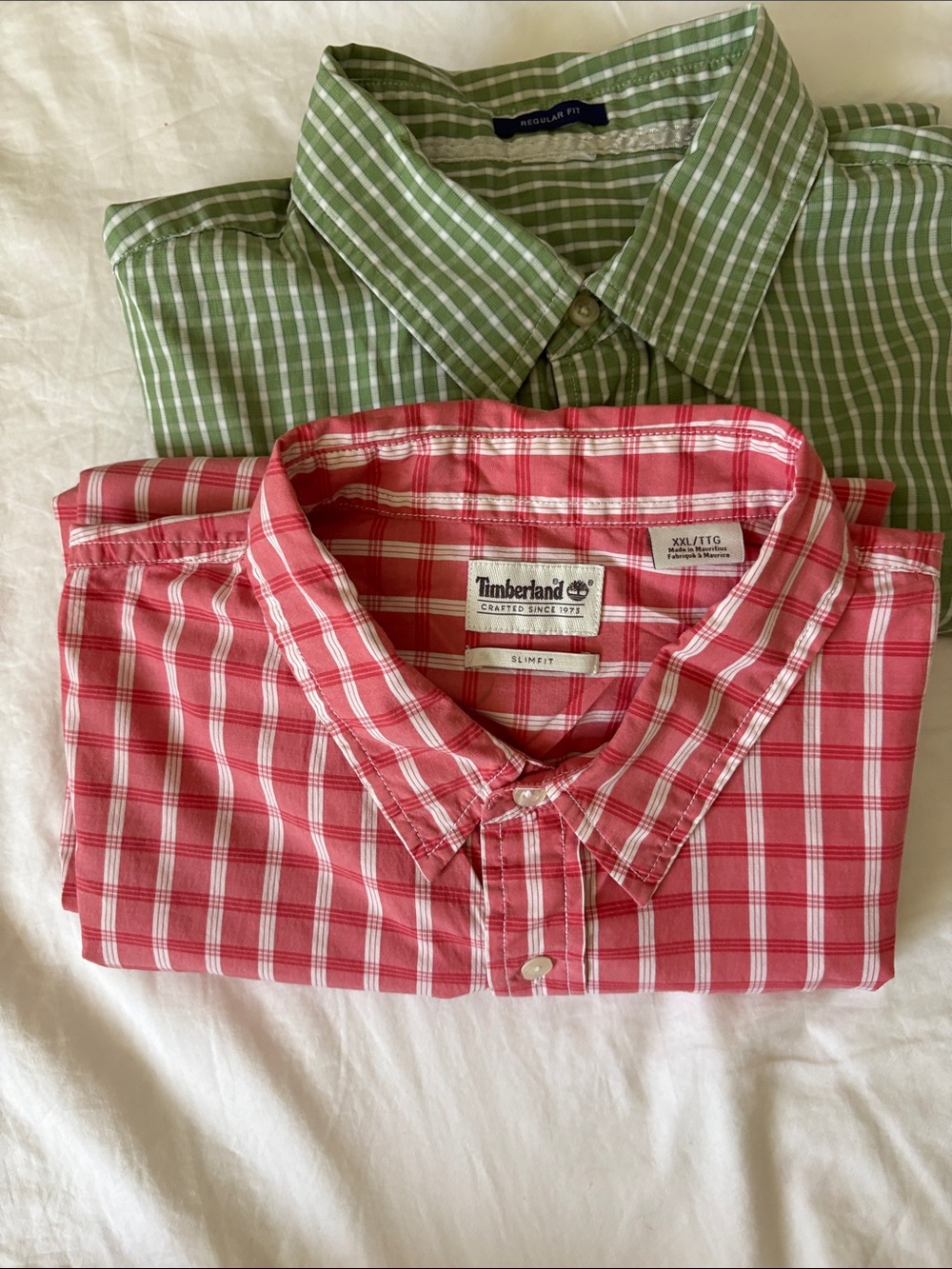 Timberland Red and Green Plaid Casual Button-Down Shirts